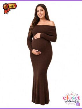 Off Shoulder Knit Bodycon Mermaid Maxi Maternity Dress Baby Shower